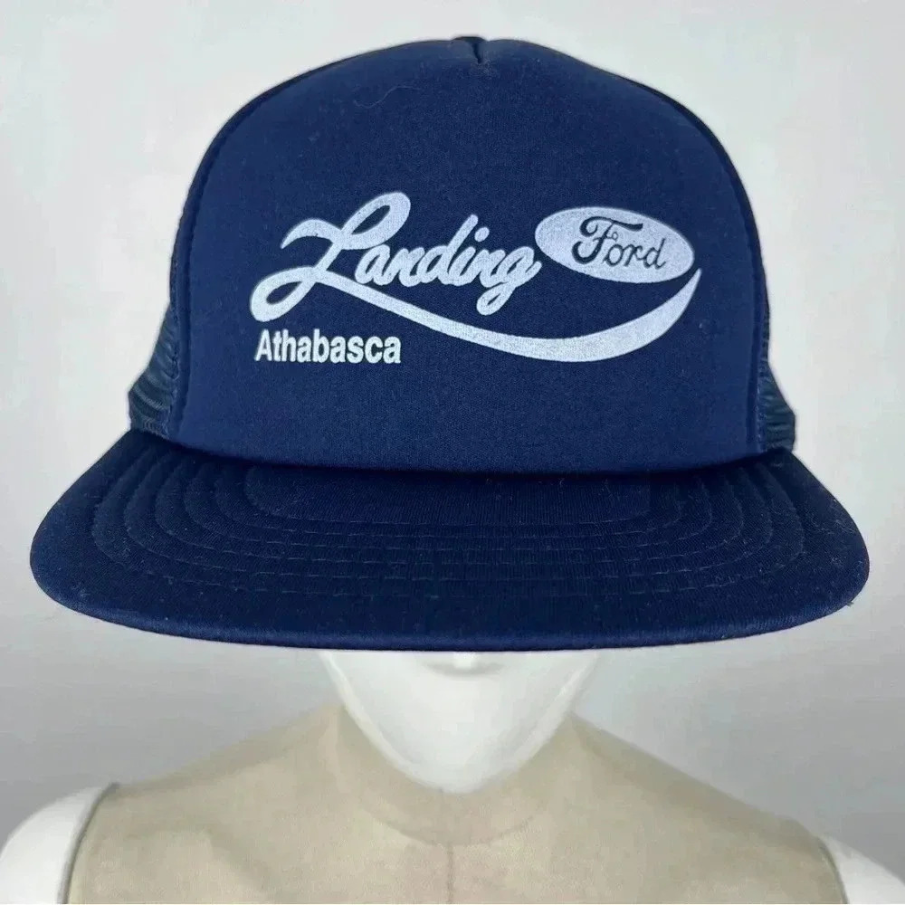 Vintage 90s Ford Landing Athabasca Trucker Hat - Navy Blue Snapback